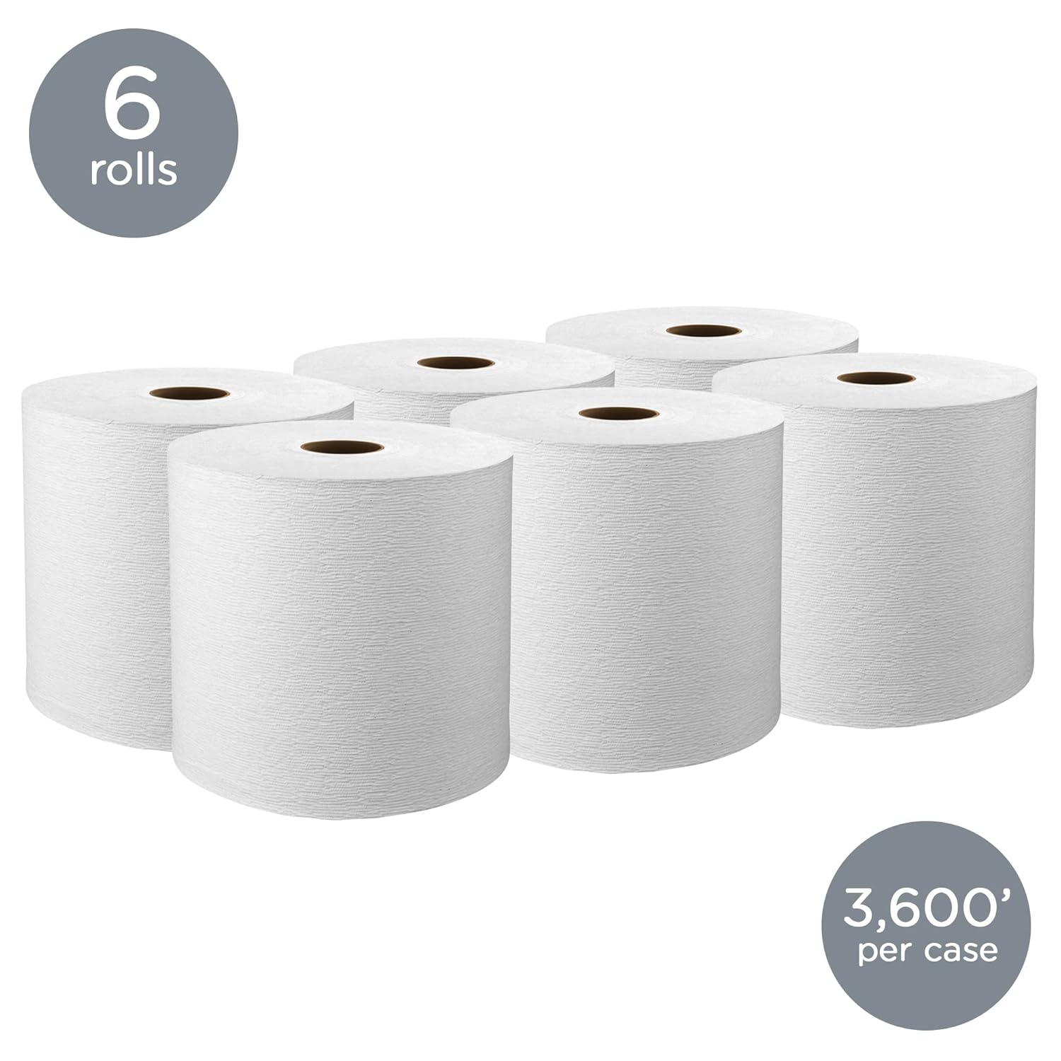 Kleenex Hard Roll Paper Towels (50606) with Premium Absorbency Pockets, 1.75 Core, White, 600'/Roll, 6 Rolls/Case, 3,600'/Case Pack of 2