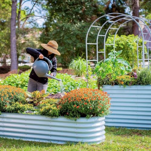 Vego garden Raised Garden Bed Kits, 17" Tall 9 in 1 8ft X 2ft Metal Raised Planter Bed for Vegetables Flowers Ground Planter Box-Modern Gray
