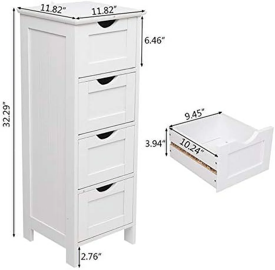 HBBOOMLIFE Bathroom Floor Cabinet  Freestanding Bathroom Cabinet with 4 Drawers  Side  Cabinet for Bathroom  Living Room  Bedroom (White  11.8" W x 11.8" D x 32.3" H) - Curated Treasures Market