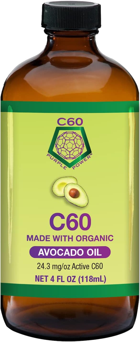 C60 Purple Power Organic Avocado Oil, 4 Fl Oz Organic Cold-Pressed Avocado Oil, 99.99% Pure c60 Carbon Fullerenes, Lift the Oxidative Burden at the Cellular Level, Optimize Mitochondrial Function