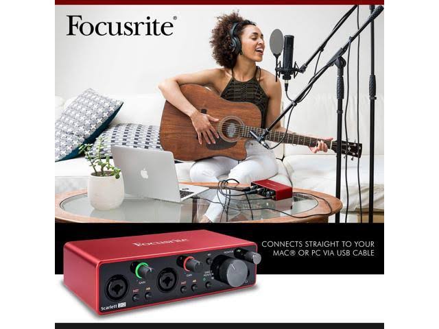 Focusrite Scarlett 2i2 2-in 2-OUT USB Recording Audio Interface (3rd Generation) + Samson SR360 Over-Ear Dynamic Headphones, Cab