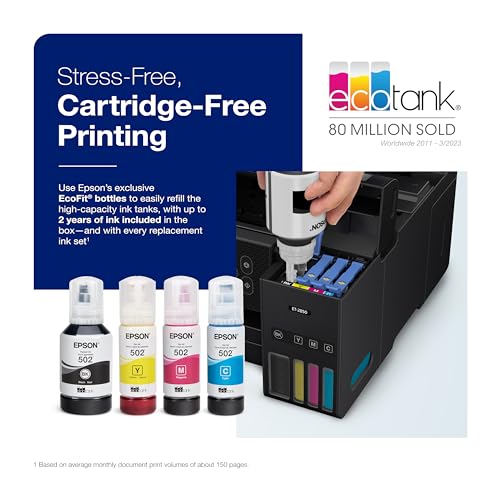 Epson EcoTank ET-2850 Wireless Color All-in-One Cartridge-Free Supertank Printer with Scan, Copy and Auto 2-sided Printing - White (Renewed)
