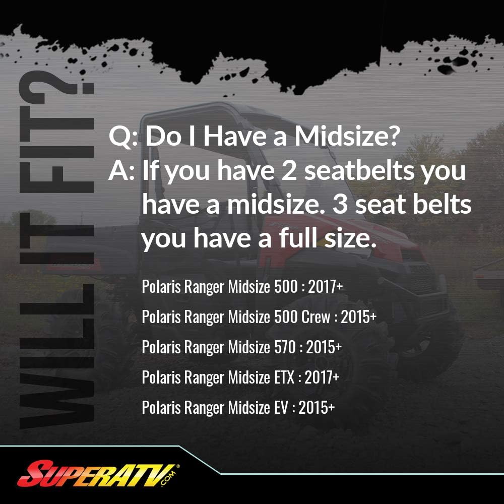 SuperATV Full Windshield for 2015-2021 Polaris Ranger Midsize 570 / Crew | 2017+ Ranger Midsize 500 / ETX | 1/4" Thick Clear Scratch Resistant Polycarbonate 250X Stronger than Glass | USA Made!