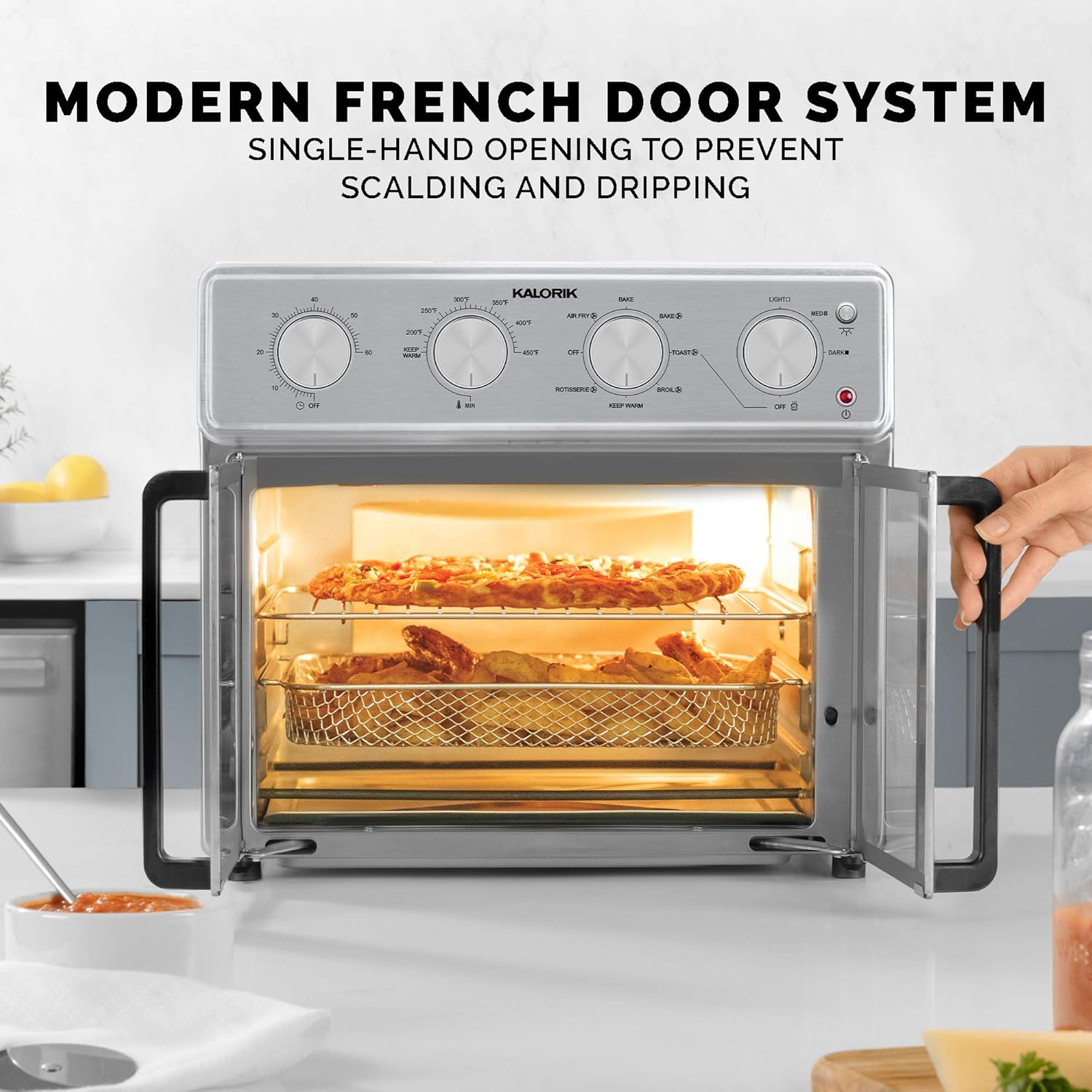 Kalorik MAXX AFO 47267 Air Fryer Oven 26 Quart 9-in-1 Countertop Toaster Oven and Oil-less Air Fryer Combo - Fry, Bake, Roast, Rotisserie, & More - 7 Easy-to-Clean Accessories | 1700W | Stainless Steel