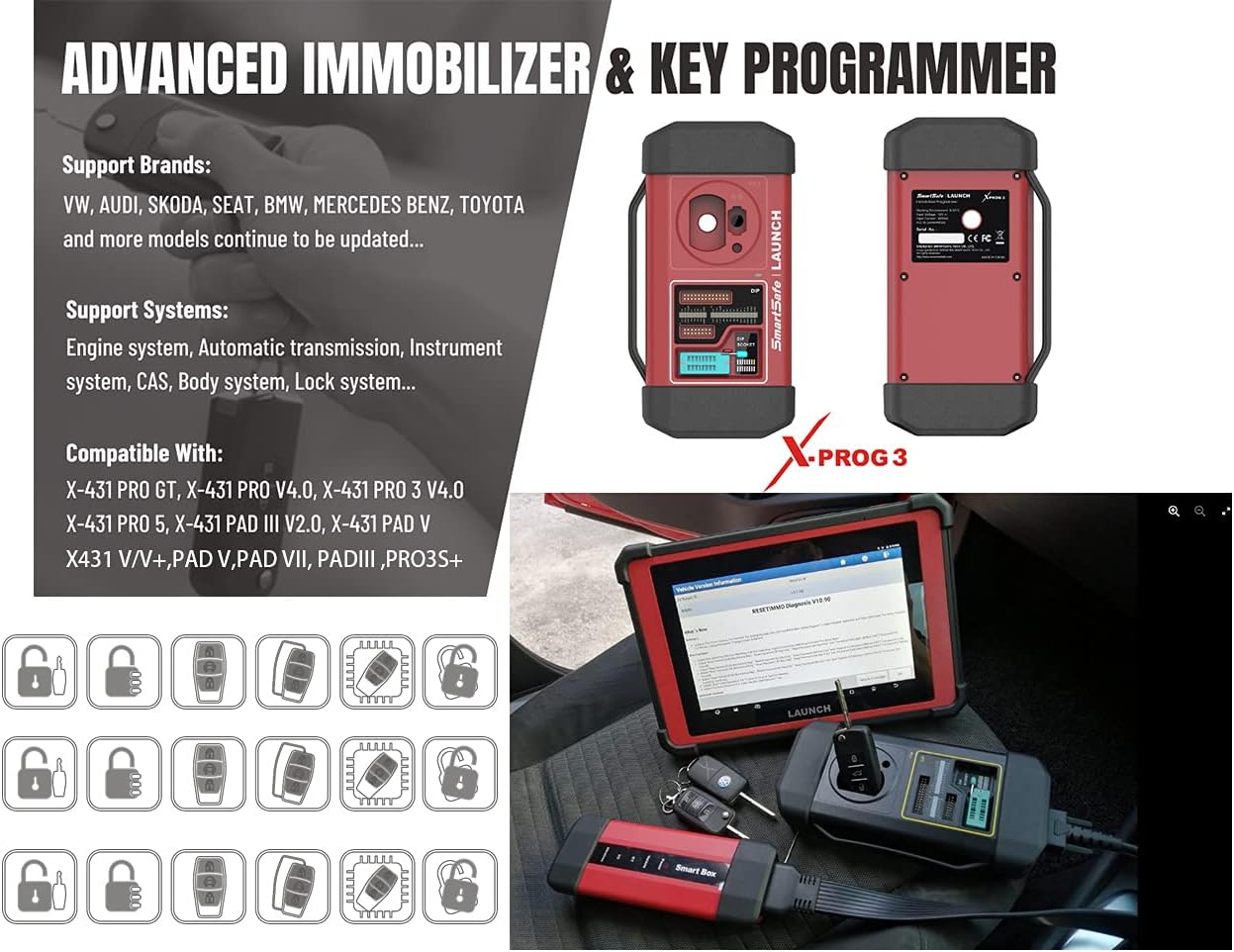 LAUNCH X431 X-PROG3 Advanced Key Programming scan Tool with EEPROM Adapter,for X431 V/V+, ,PRO3S+,Pro3,Pro5 and PAD III/PAD V,etc.