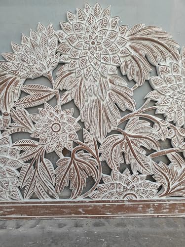 SMARTCAREWOOD Hand Carving- Half Moon Bed Headboard Natural | Bed Head Wall Art | Tropical Home Decor |