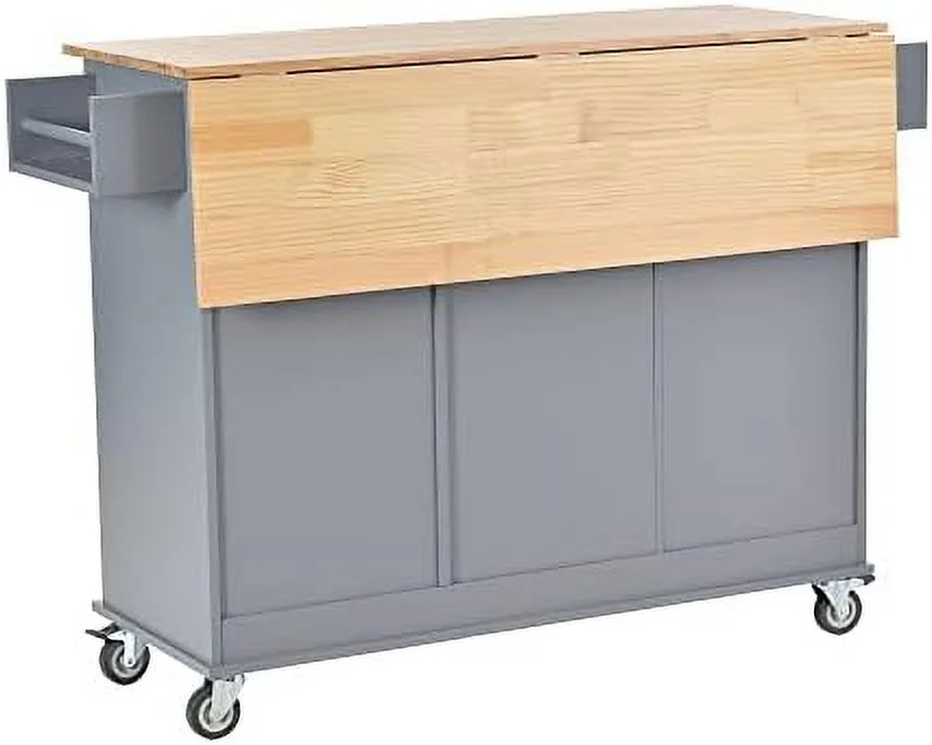 CKPFVY Rolling Kitchen Island Cart with Folding Drop Leaf and  Cabinets  Kitchen Cart on Wheels with Spice Rack  Towel Rack and 3 Drawers  Dark Blue - Curated Treasures Market