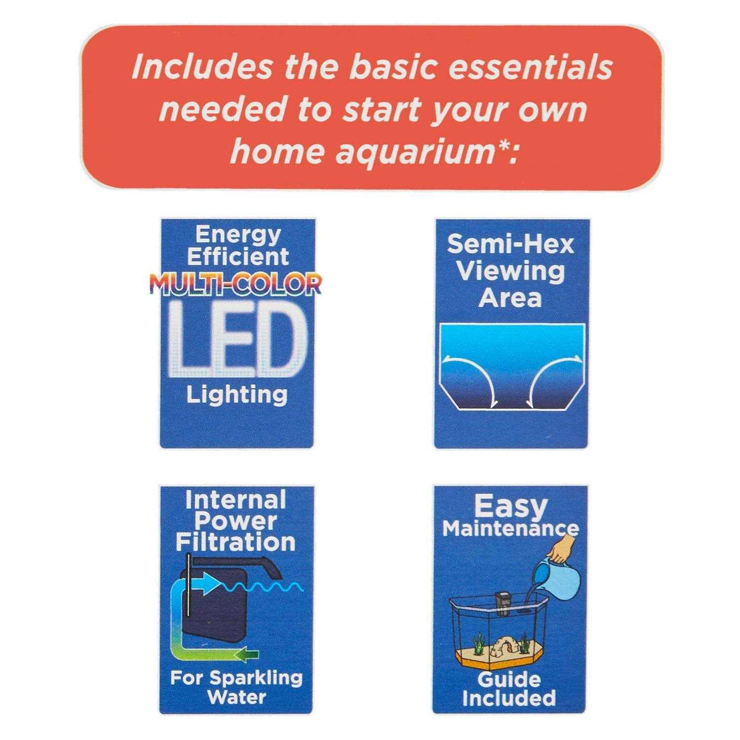 Aqua Culture 6.5-Gallon Semi-Hex Aquarium Kit with LED Lighting - Pet Supplies online store