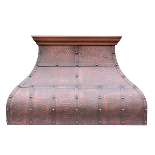 NAUXUS Handmade Copper Range Hood, Custom Kitchen Hood with High Airflow Built-in Range Hood, Classic Dark Antique Copper Stove Vent Hood for Kitchen
