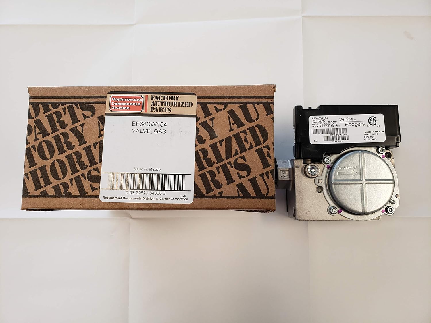 Carrier/Bryant - Factory Authorized Parts EF34CW154 Gas Valve, 3/4", 24V, 3.5" WC, NG (Replacement for EF34CW181)