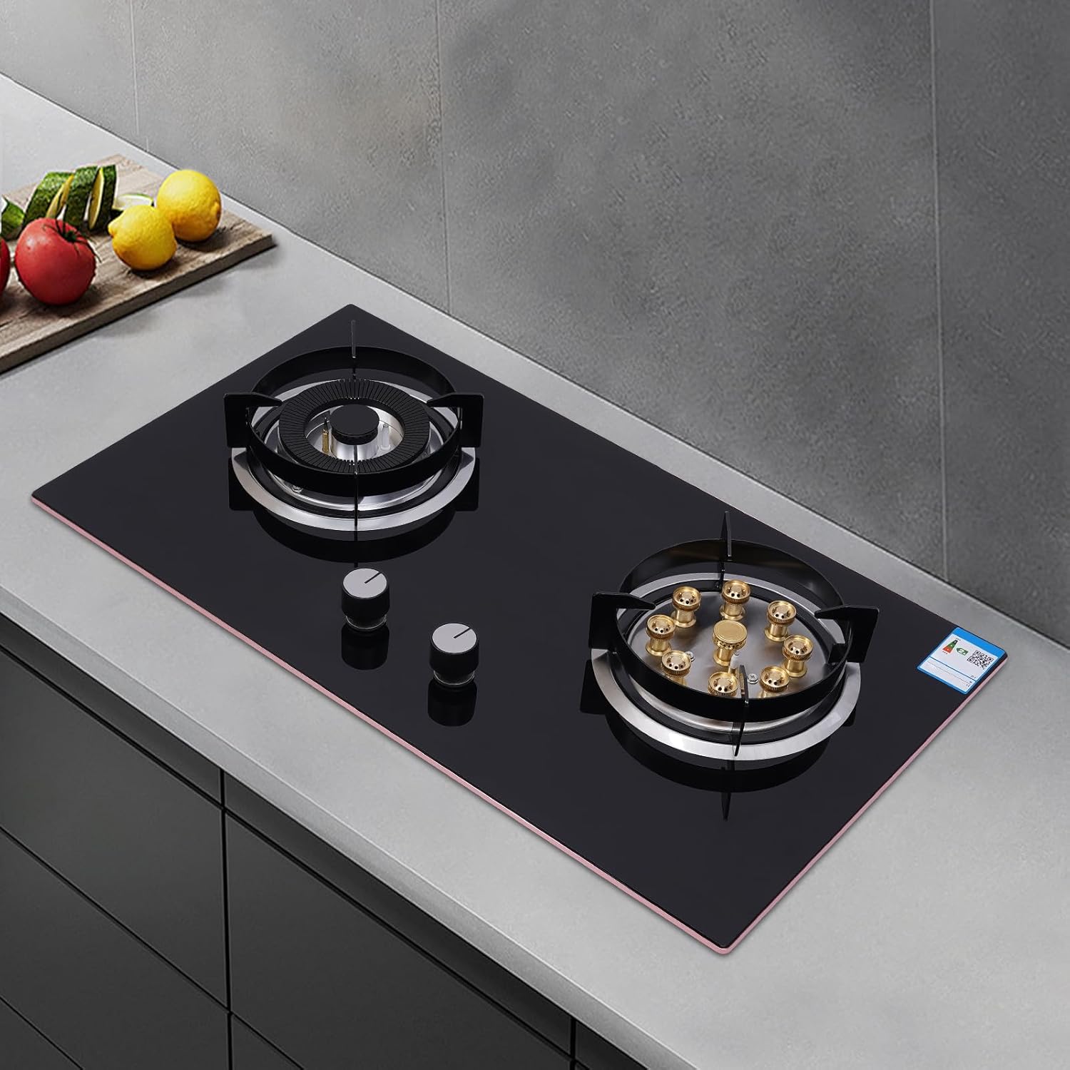 Gas Cook Top 2 Burners Gas Stove Built-In Kitchen Gas Cook Top Stove LPG/NG Stove 5.2KW Black Knob Control Built-In Glass Cook Top for Kitchen,RV