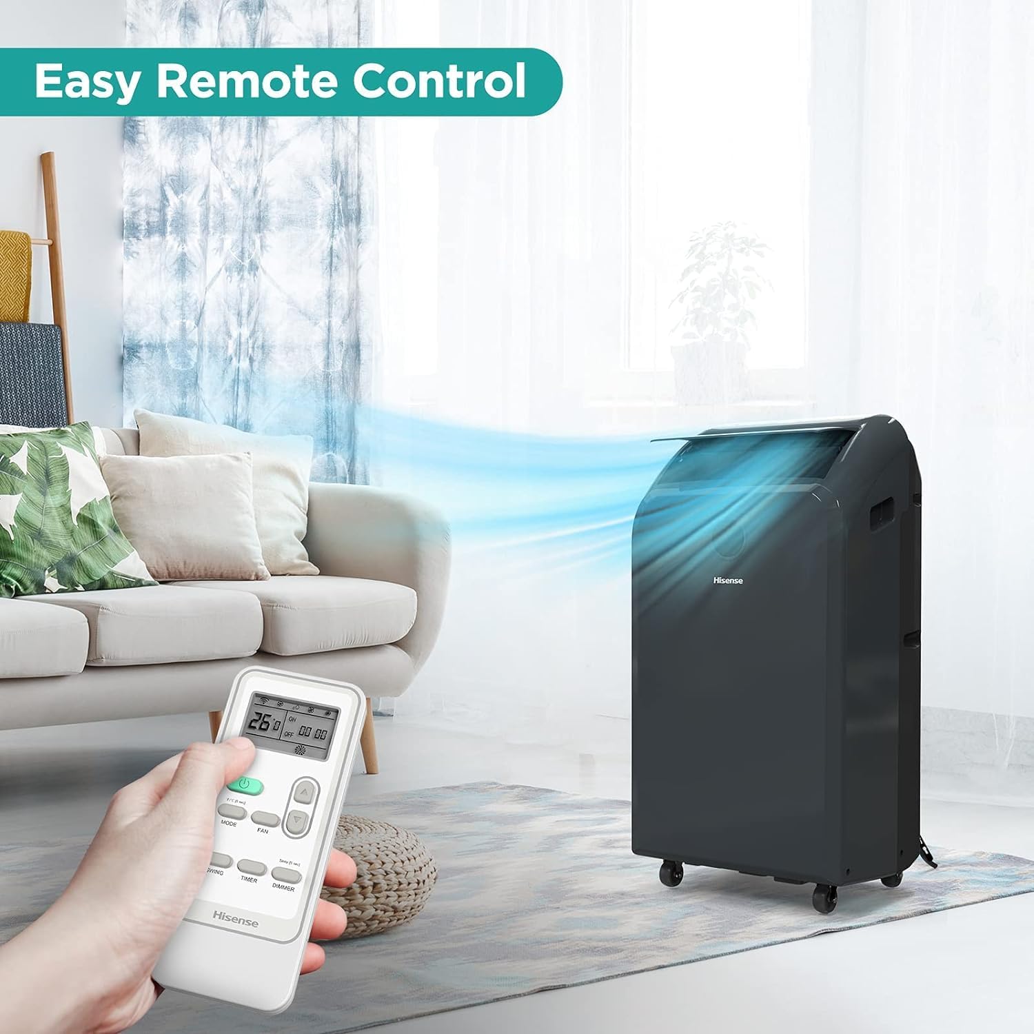 Hisense Portable Air Conditioner 9,000 BTU Cooling Dehumidifier Fan for Rooms up to 400 sq.ft, Remote Control, Long Distance Air Flow, 3 Modes - Cool, Dehumidify, Noise 49 db, - AP0921CR1G (Renewed)