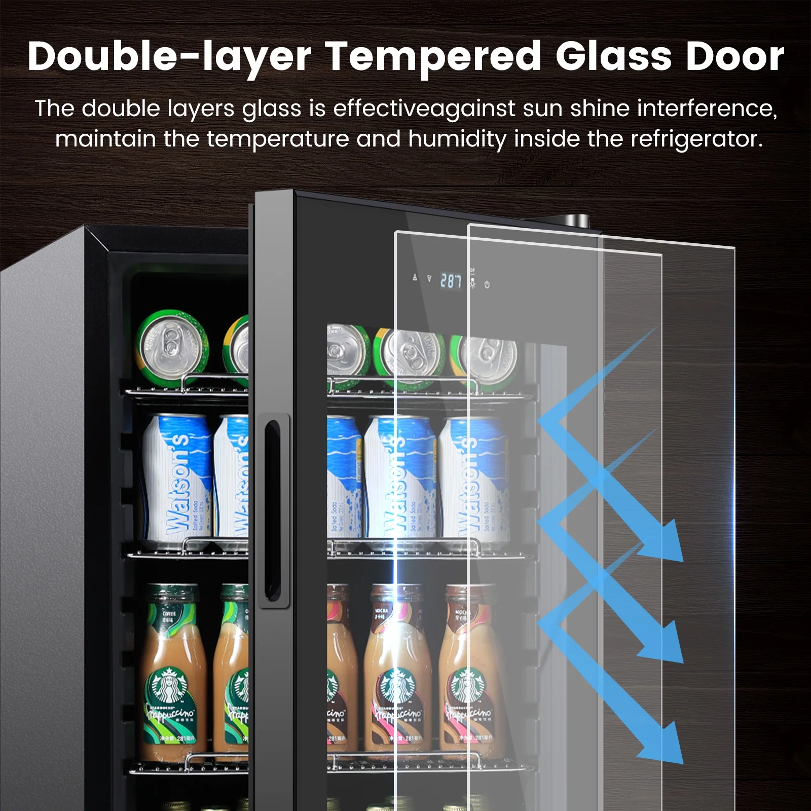 COLOZO Black Beverage Refrigerator Cooler, 96 Cans Freestanding Mini Fridge with Glass Door
