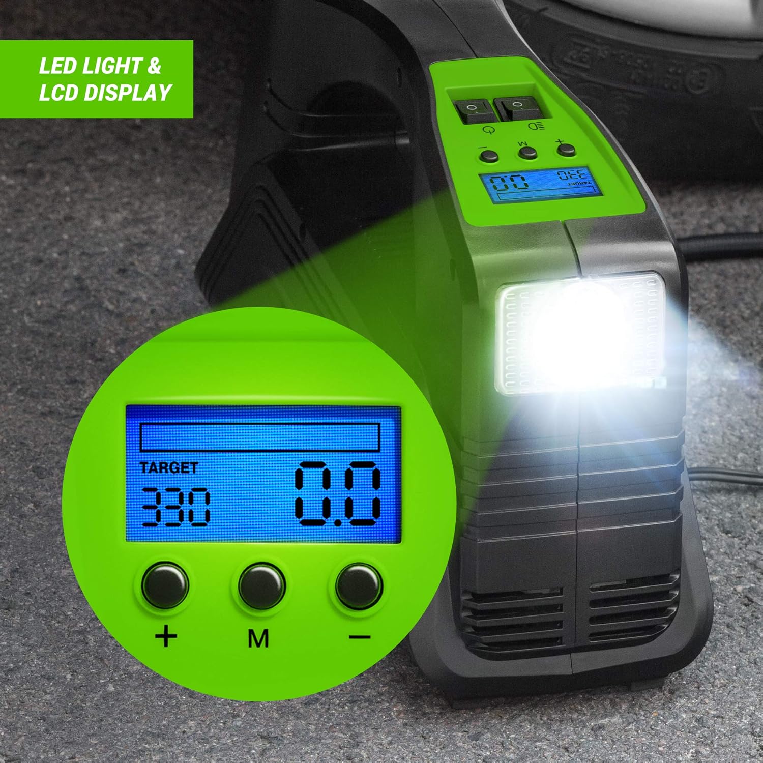 Electric Air Compressor Tire Inflator AC/DC Portable for Car &ndash; DC 12V, Home &ndash; AC 110V, Upscale, with Digital Pressure Gauge, Air Pump for Car Tires, Motorcycle, Bike, Basketball and More