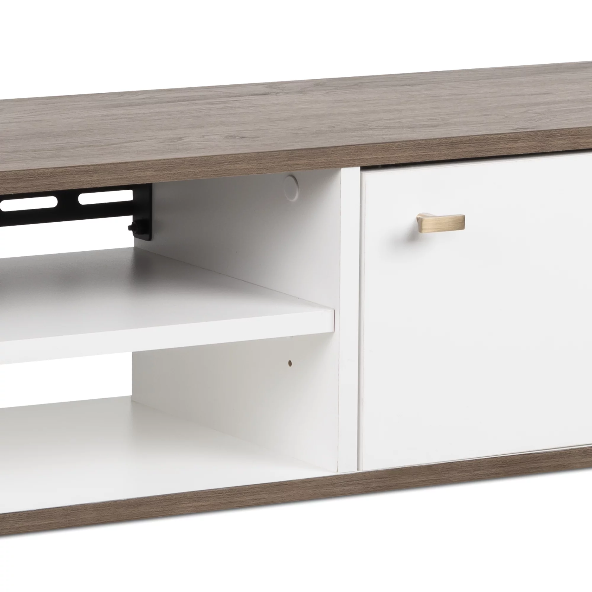 Prepac Wall Mounted Media Console with Door, White and Drifted Gray