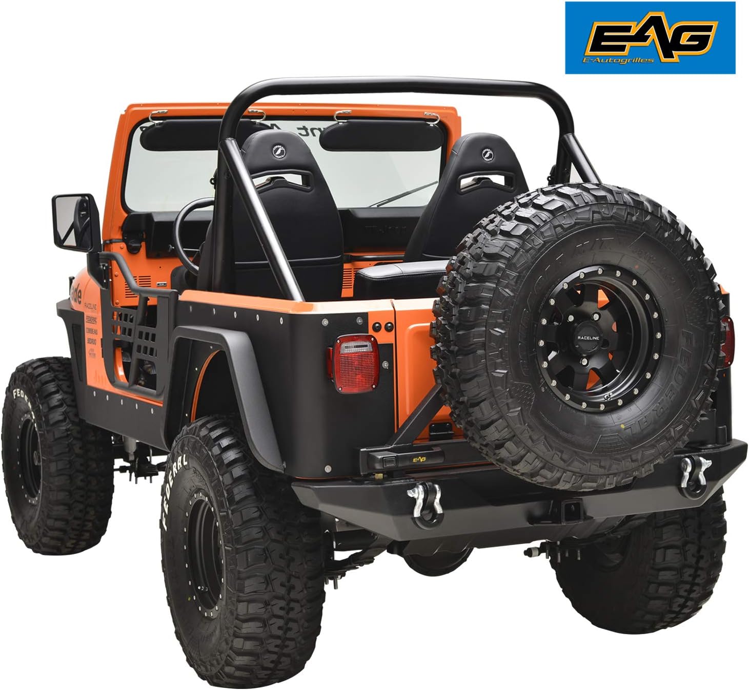 EAG Rock Crawler Rear Bumper with Secure Lock Tire Carrier Fit for 76-86 Wrangler CJ