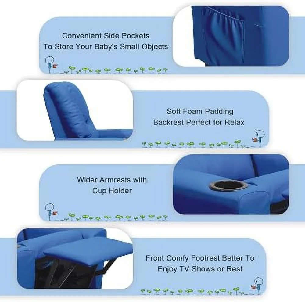 CHNJHUM Recliner Chair  Toddler Recliners for  Age 0-5 with Cup Holder  Side Pockets and Non-Slip Footstool  Small Recliner for Girls Boys Baby Bedrooms  Children's Rooms - Curated Treasures Market