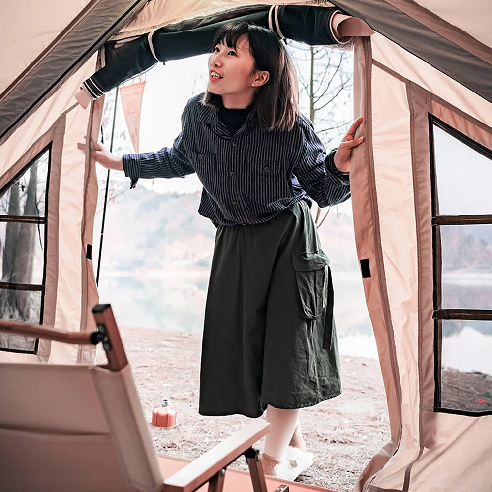 Inflatable Camping Tent with Pump, Glamping Tents, Easy Setup Waterproof Windproof Outdoor Blow Up Tent, 4 Season Oxford Cabin Tent Suitable for 3-8 people,L - Curated Treasures Market