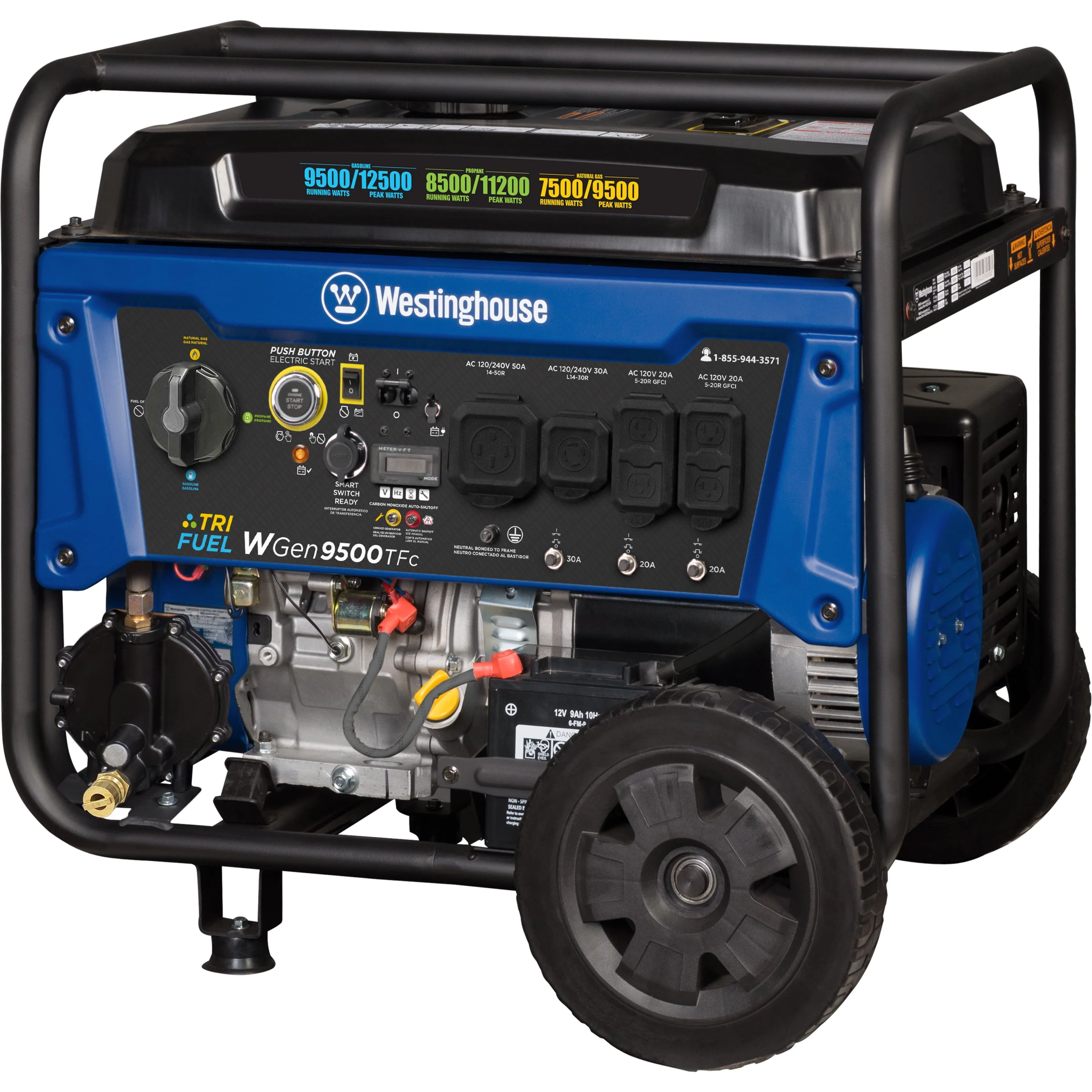 Westinghouse 12,500 Peak Watt Dual Fuel Portable Generator, Gas/Propane, Transfer Switch Ready, CO Sensor