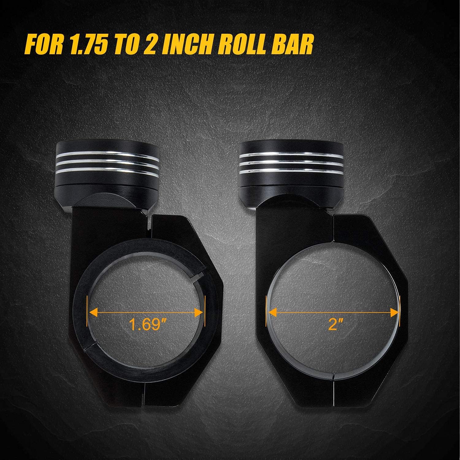 2 PCS Universal Heavy Duty Adjustable 1.75 - 2 inch Roll Bar Flag Mount & Whip Light Mount Compatible with All UTV Polaris RZR Honda Pioneer 1000 Talon Can-Am Maverick Commander