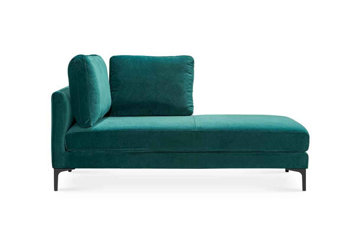 Teal Velvet Right Chaise Sofa, Black Leg | Adams by Castlery