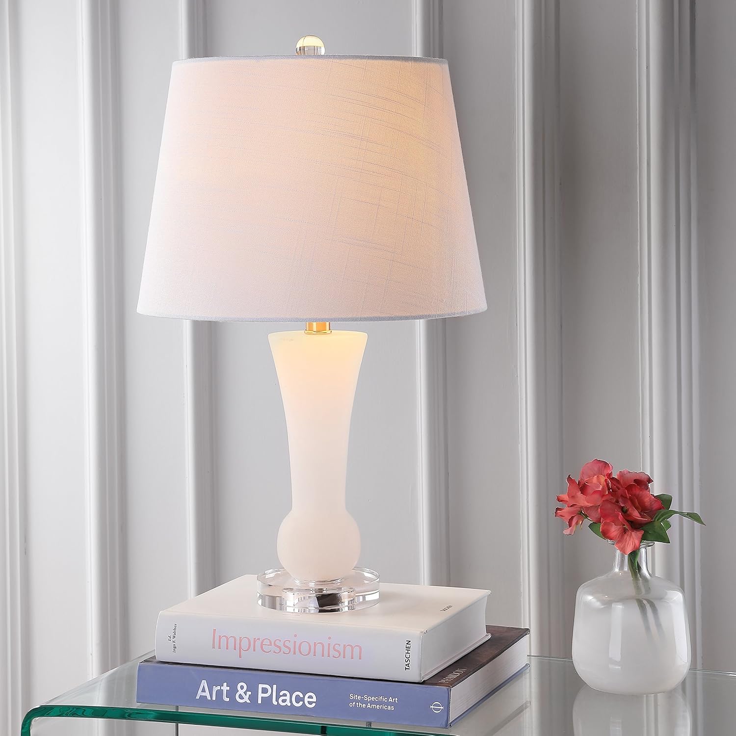 JONATHAN Y JYL5021A Eliza 23 Alabaster LED Table Lamp Glam Transitional Bedside Desk Nightstand Lamp for Bedroom Living Room Office College Bookcase LED Bulbs Included, White