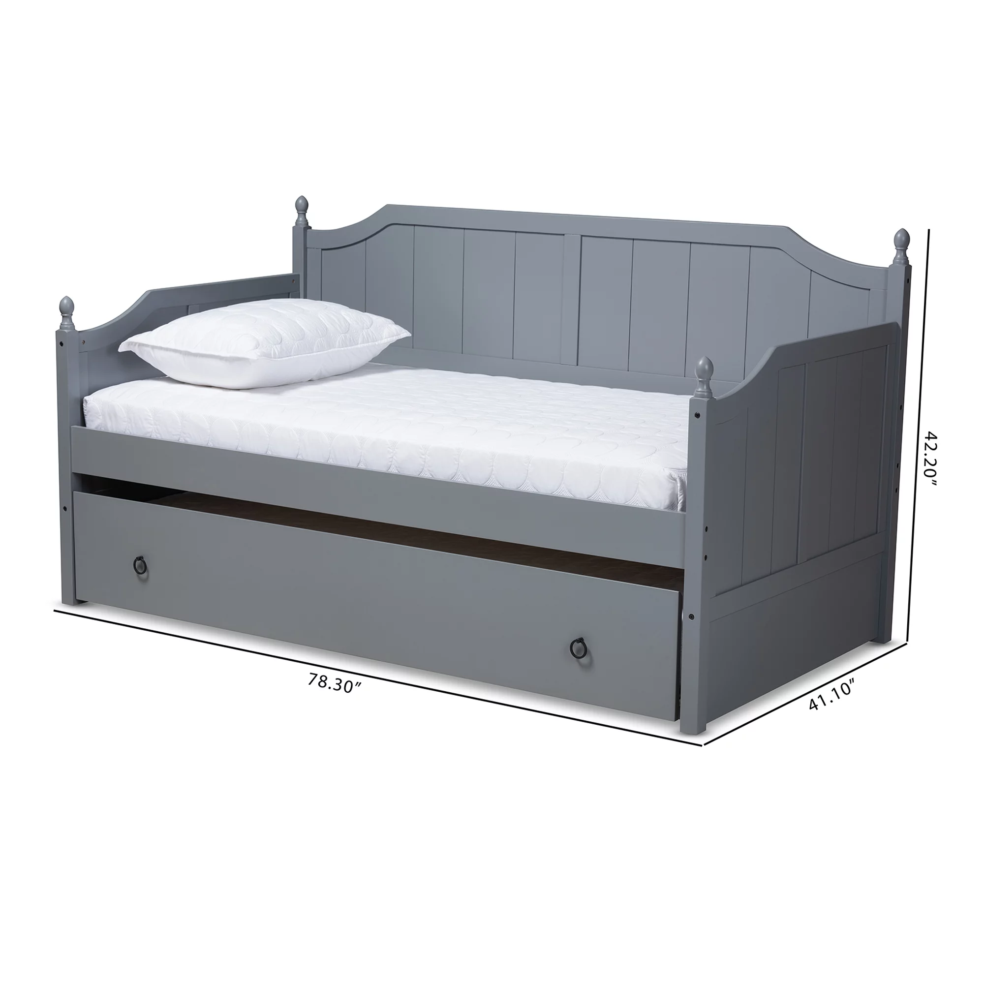 Baxton Studio Millie Cottage Farmhouse Wood Daybed with Trundle, Twin, Grey