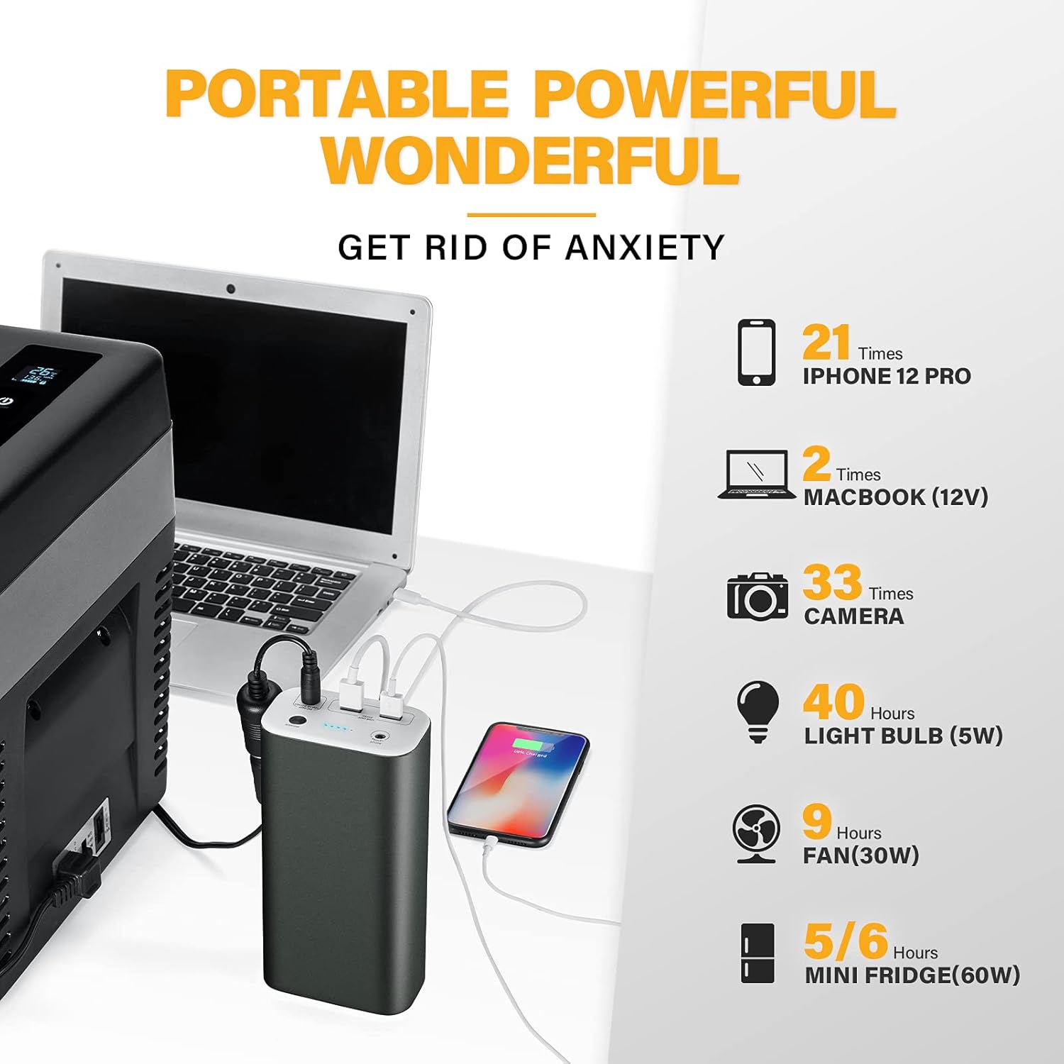 JOYTUTUS Portable Power Station for 12 Volt Refrigerator - 216Wh Backup Battery with 12-16.8V/10A DC Output & 5V/3A USB Output, External Power Supply Suitable for Car Fridge, Cooler, Deal for Camping, Road Trip, Emergency, Outdoor
