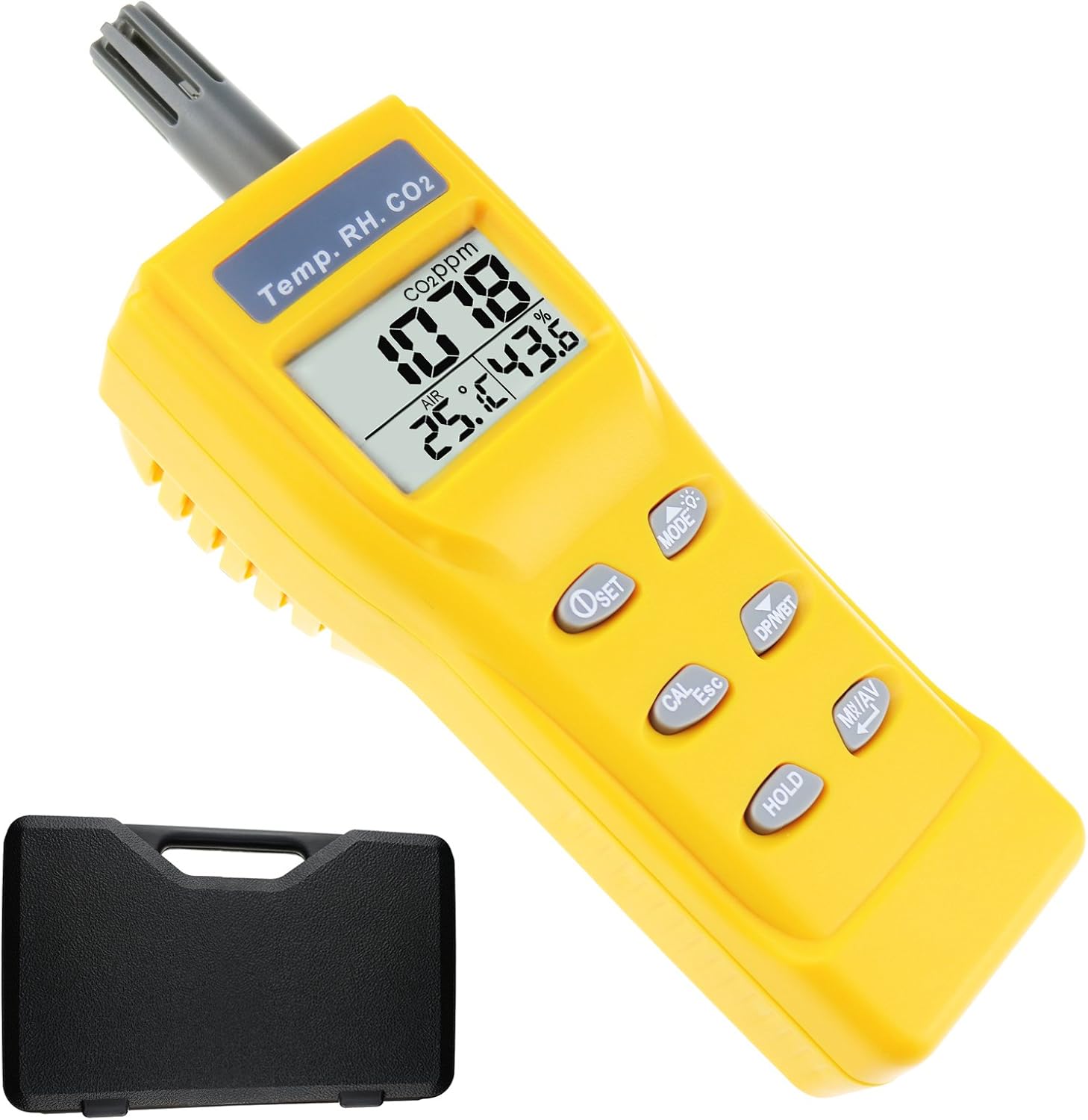 Carbon Dioxide CO2 Detector CO2 Monitor CO2 Meter Tester Sensor Temperature Humidity Indoor 9999ppm NDIR Air Quality IAQ Handheld Portable Digital Wet Bulb