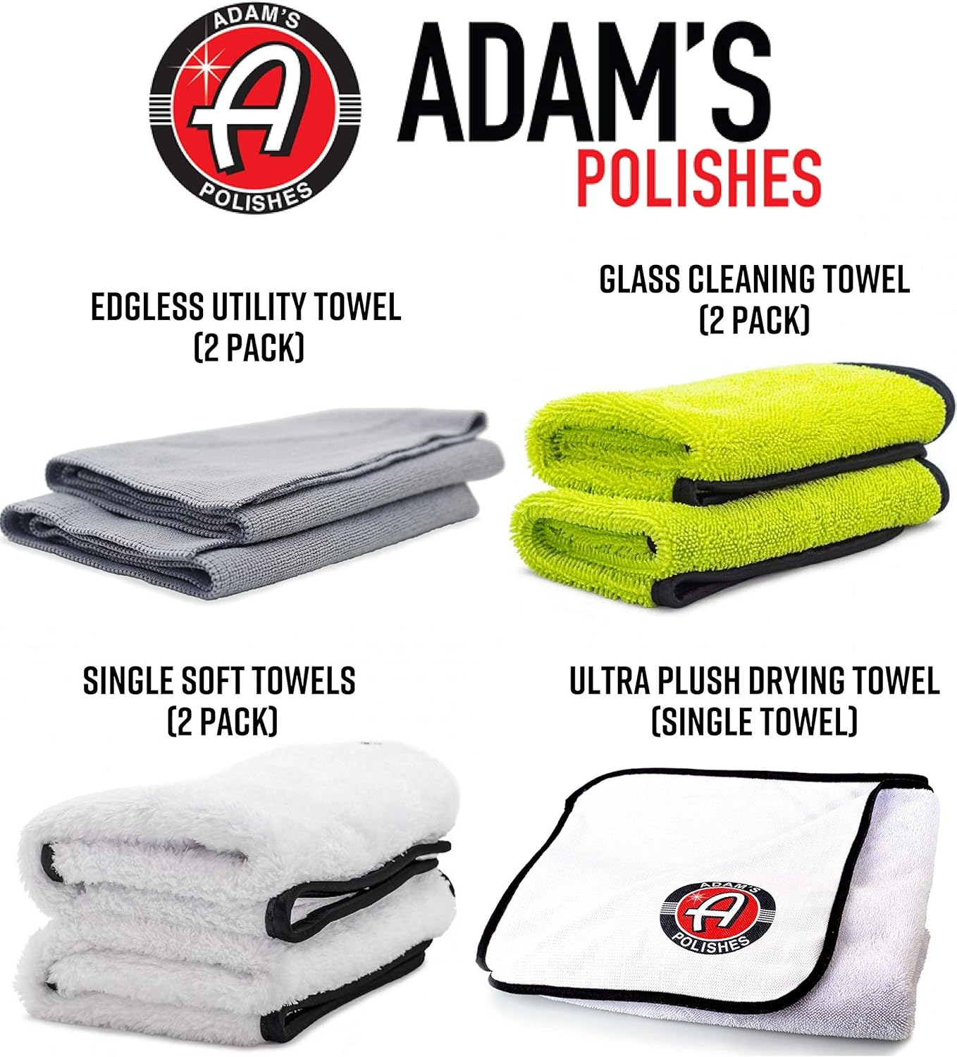 Adam's Essential Towel Bundle – The Best Collection of Car Cleaning, Washing, Drying & Detailing Microfiber Cloths – Wax, Polish, Wash & Dry Your Vehicle with Adam's Soft Car Towels Pack of 2