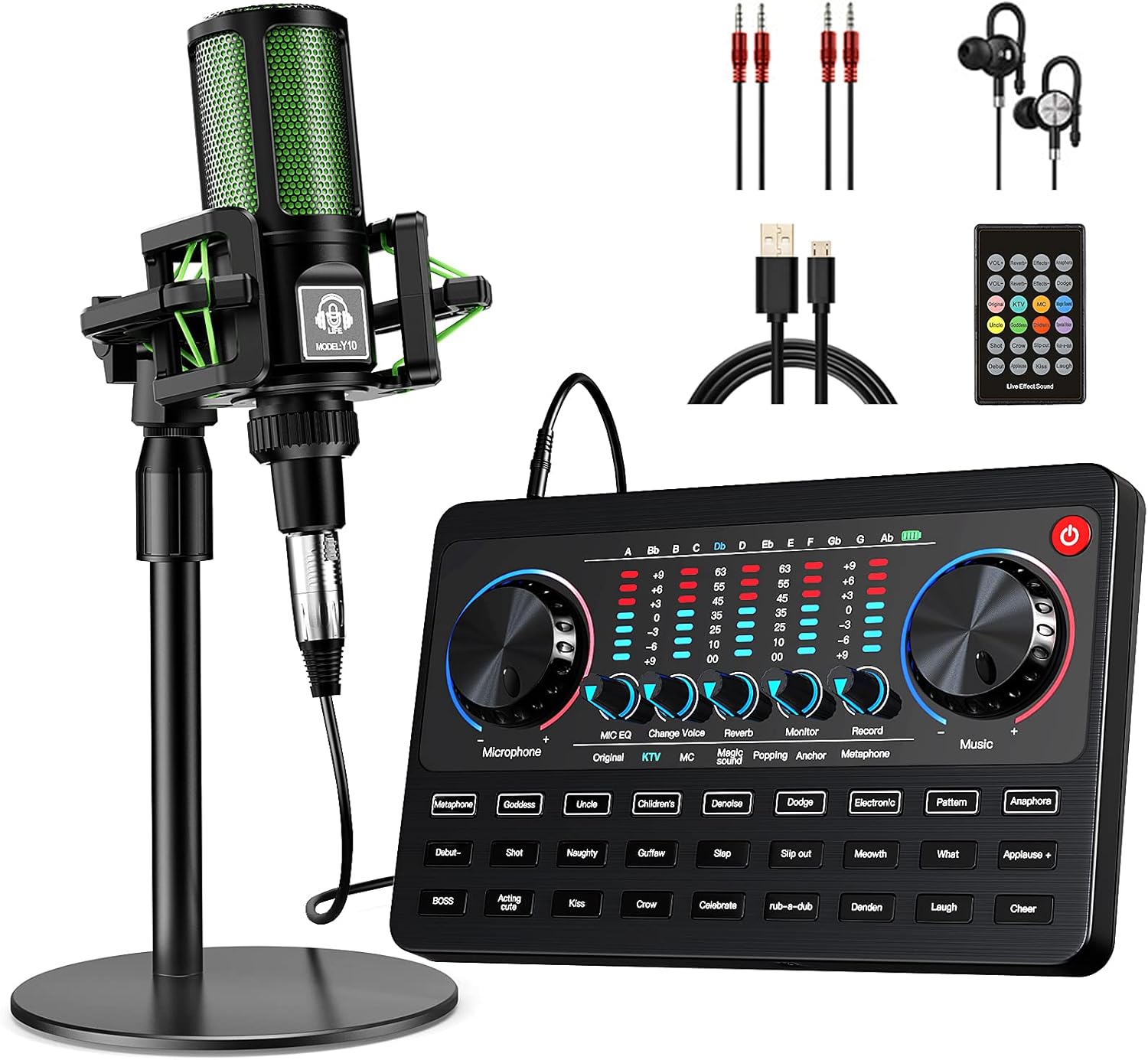 SWEETFULL Podcast Equipment Bundle,Audio Interface Sound Board with Voice Changer Unpowered Recording Mixers Streaming Equipment with 3.5mm Microphone for Live Streaming Podcast Mixer Audio