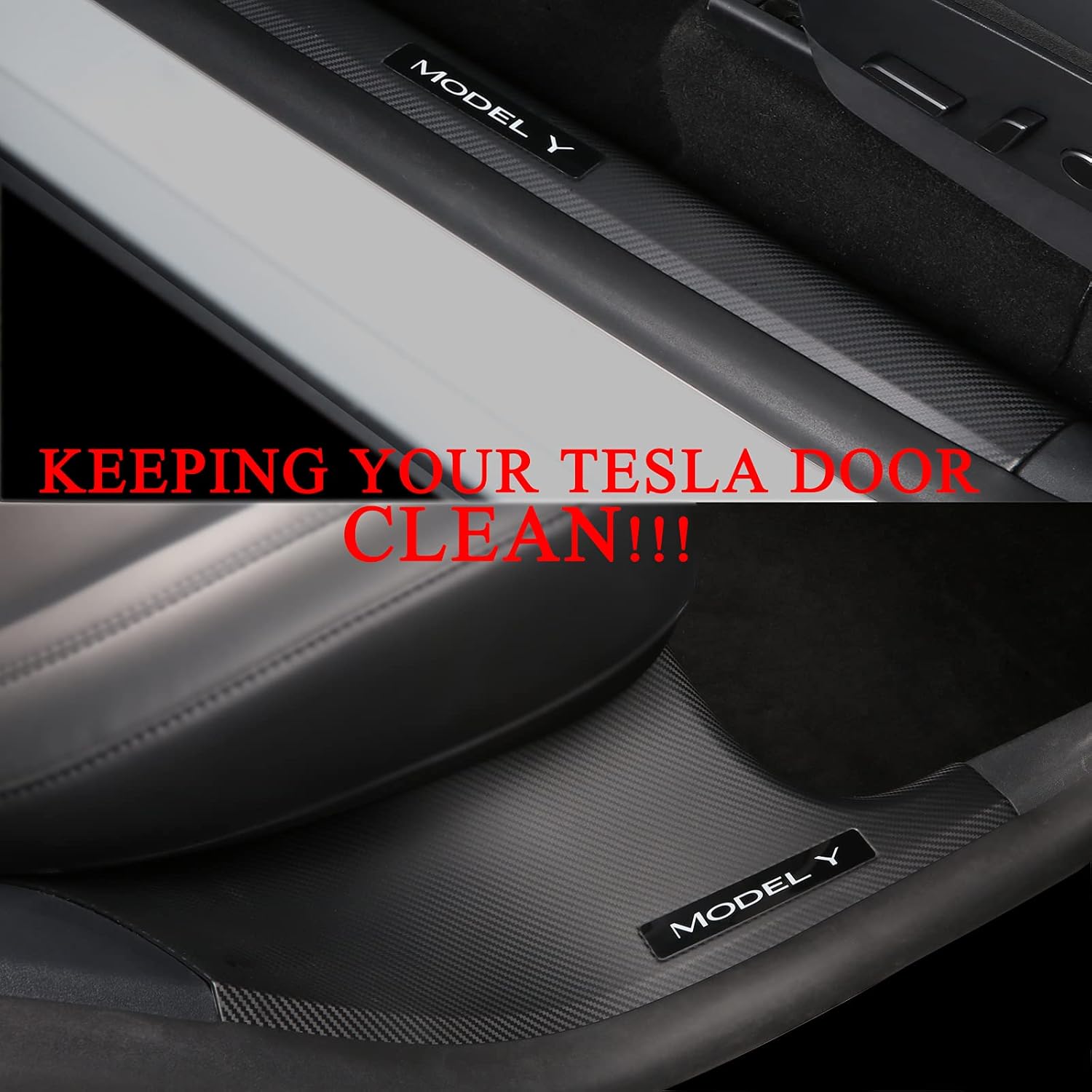 LMZX Tesla Model Y Door Sill Protector Guard Matte Carbon Fiber Pattern Entry Protector Cover for Tesla Model Y 5 Seater Accessories(ABS,4 pcs)