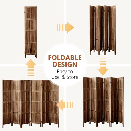 Wood Room Divider 4 Panel, 5.6 FT Tall Room Divider and Folding Privacy Screen, Partition Divider for Room Separation, Wooden Wall Divider Screen for Home Office Bedroom (Retro White)
