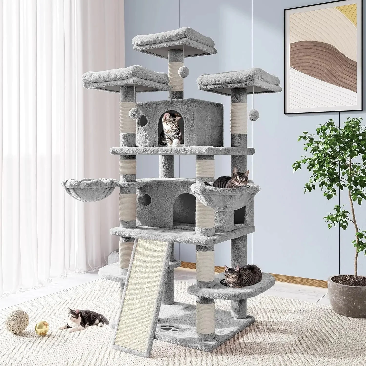 68 Inches Multi-Level Large Cat Tree for Indoor  Climbing Tree With  Condo  Perches Scratching Post Things for Cats Pet - Curated Treasures Market