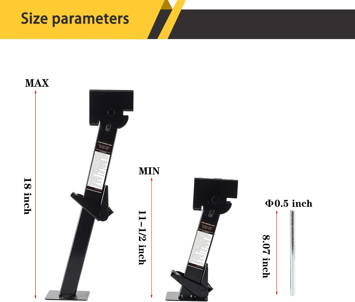 Pair of Trailer Stabilizer Jacks Telescoping RV Camper Accessories for Travel 450kg(1000 Lbs) Capacity Each Pack of 2