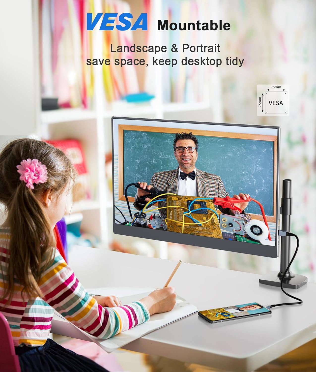 18.5 Inch Portable Monitor for Laptop, FHD 1080P 100% sRGB Travel Monitor for Laptop, Portable Computer IPS Display w/VESA, External Monitor USB-C HDR HDMI Portable Screen w/Smart Cover & Speakers