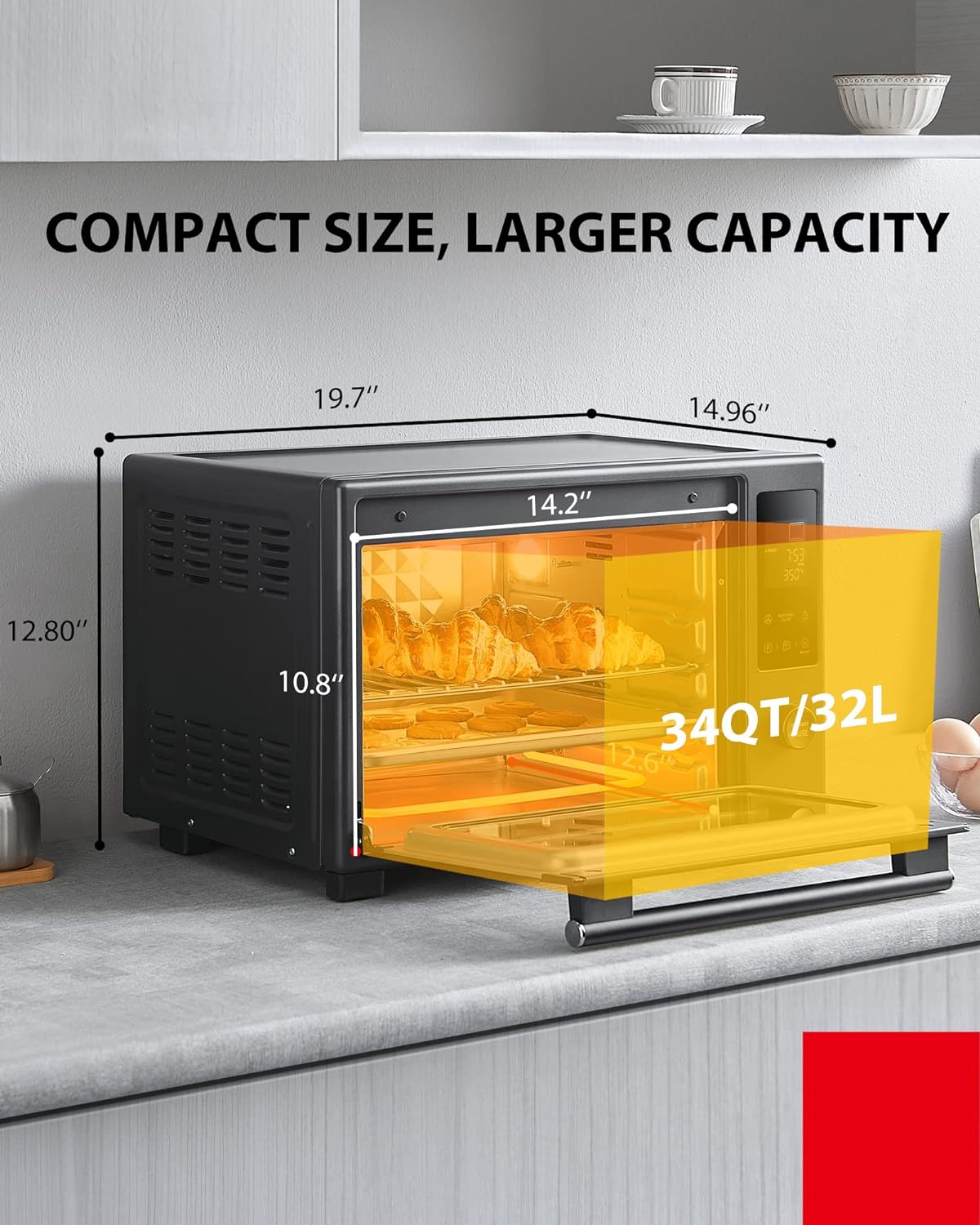 TOSHIBA EM131A5C-BS Countertop Microwave Ovens 1.2 Cu Ft, 12.4" & Hot Air Convection Toaster Oven, Extra Large 34QT/32L, 9-in-1 Cooking Functions