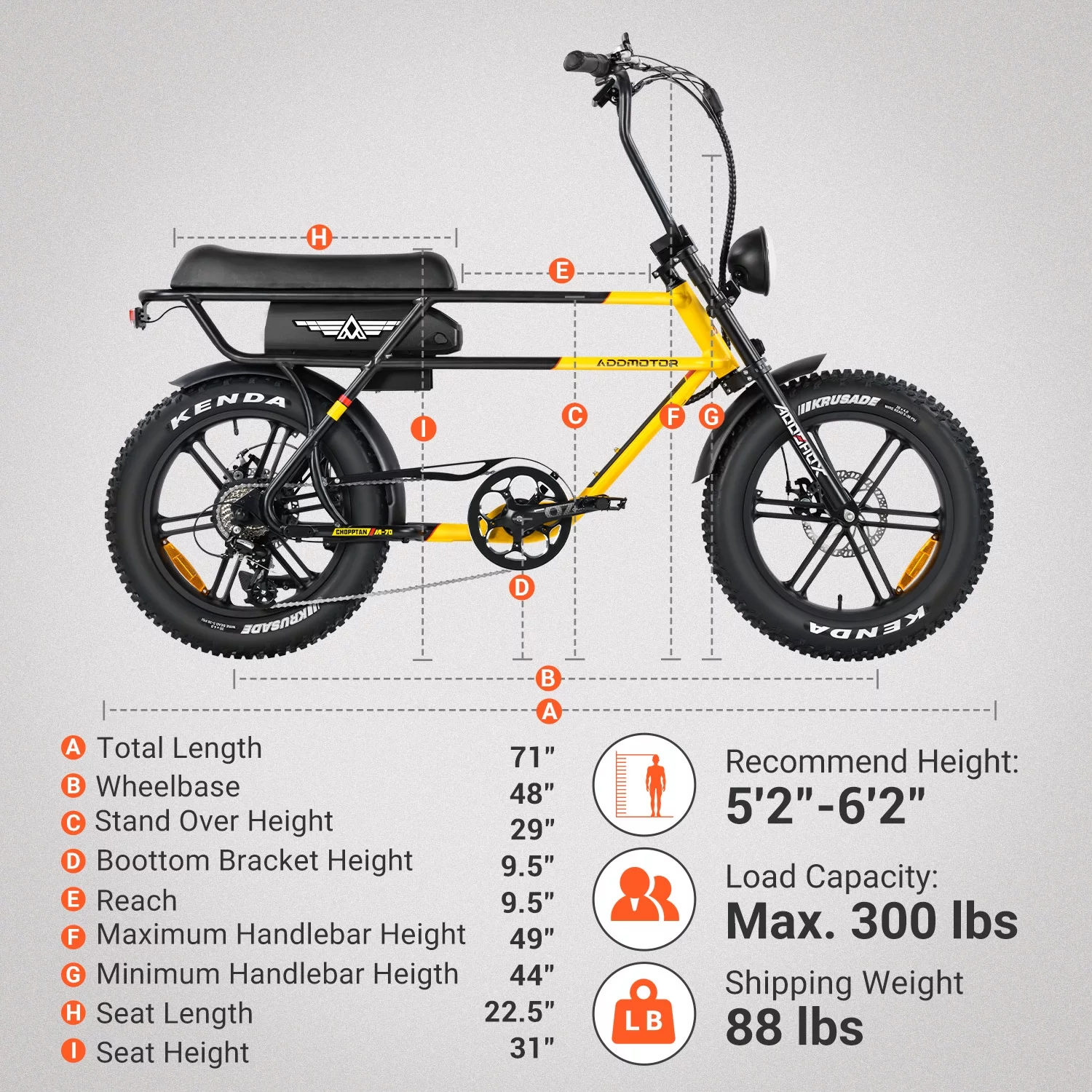 Addmotor Electric Bike for Adult 750W 20" Electric Moped Style Bike, 20AH 48V Electric Bicycle Fat Tire Electric Beach Cruiser, M-70