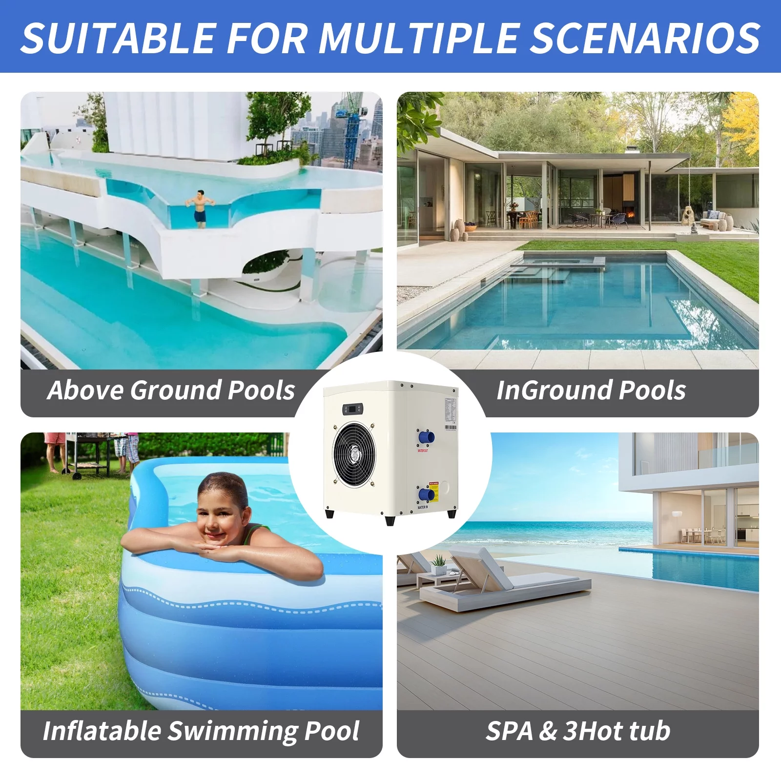 Slsy 14331 BTU Mini Swimming Pool Heat Pump for Above-Ground Pools, Electric Pool Heater with Titanium Heat Exchanger, 110V 60Hz