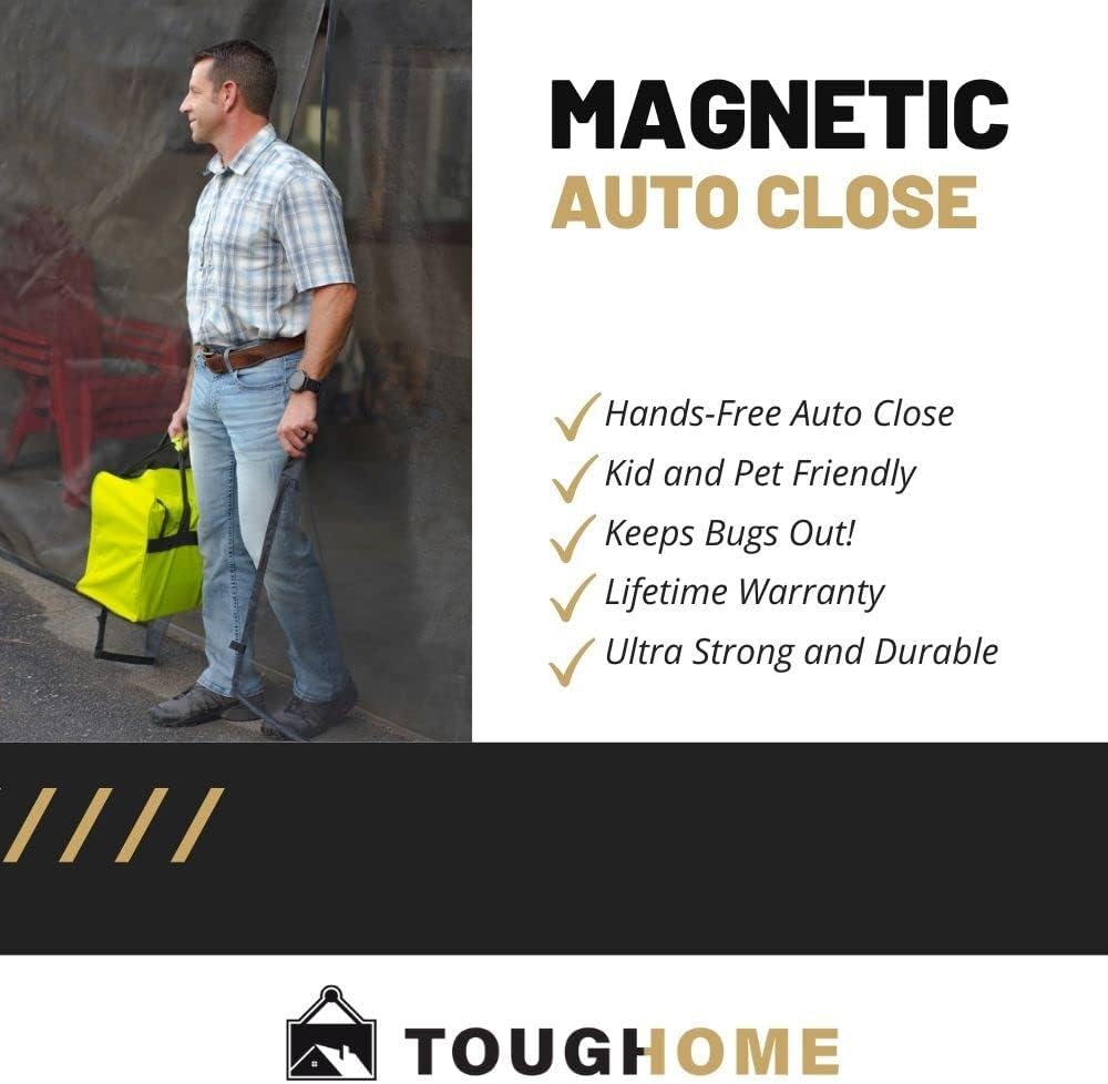 Heavy Duty 2 Car Garage Door Screen, (16 x 7) Durable Fiberglass Mesh Screen with Magnetic Auto Close, Kid and Pet Safe, Fresh Air in - Bugs & Mosquitos Out, Easy Install Screen Door Kit, All Season