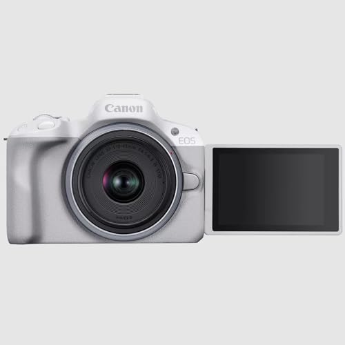 Canon EOS R50 Mirrorless Camera (White) with RF-S 18-45mm F4.5-6.3 is STM Lens 5812C012 Bundle with Deco Gear Photography Bag + 2 x Battery + 2 x 64GB Memory Cards + Accessories Kit