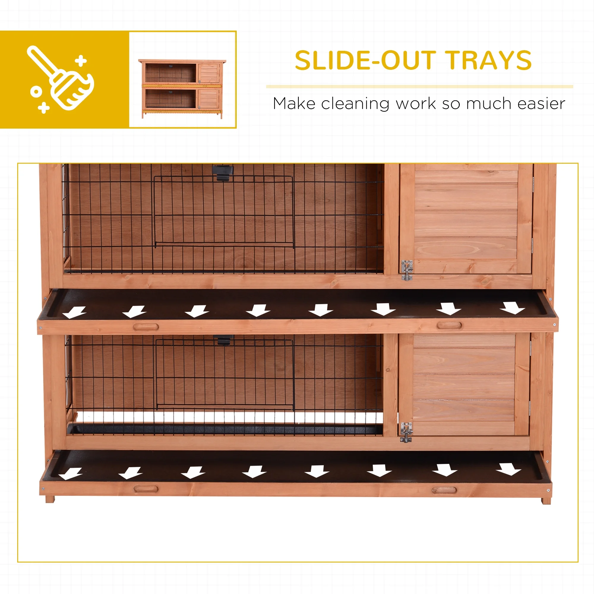 Pawhut 54" 2-Floor Large Rabbit Hutch Wooden Pet House Bunny Cage Small Animal Habitat with Lockable Doors Run Asphalt Roof for Outdoor Use Gray - Curated Treasures Market