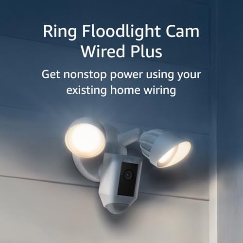 Ring Floodlight Cam Wired Plus with motion-activated 1080p HD video, Black (2021 release)