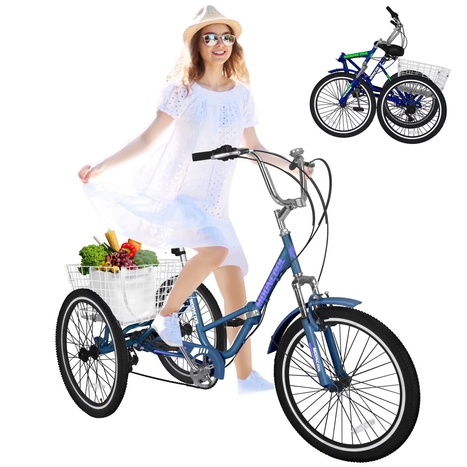 Slsy Adult Folding Tricycle for Adults, 7 Speed 20/24/26 inch 3 Wheels Bikes with Basket, Foldable Tricycle for Adults, Women, Men, Seniors