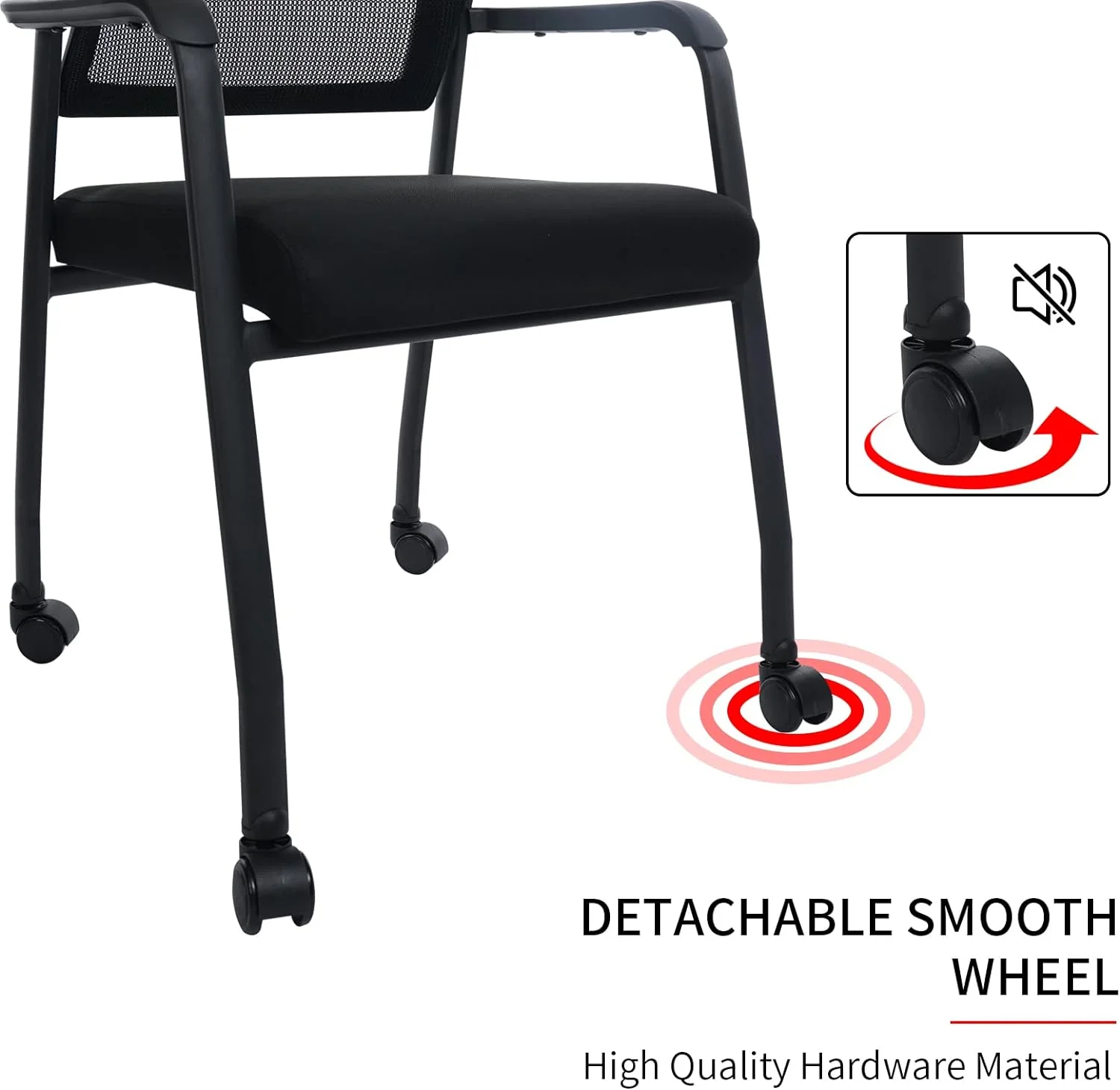 Waiting Room Chairs With Wheels, Adjustable Mesh Backrest, Desk Chair With Ergonomic Lumbar Support And Thickened Seats Cushion, 2 Pack Black