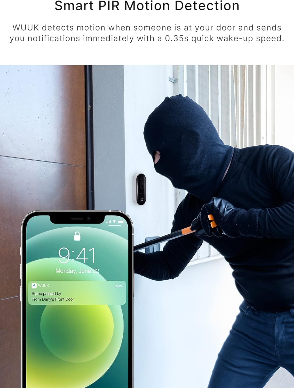 【2021 Upgraded】 WUUK WiFi Video Doorbell Camera Wireless Camera Doorbell with Chime Motion Detection, Night Vision, 2-Way Audio,Easy Installation, SD Card/Cloud Storage, Alexa Compatible