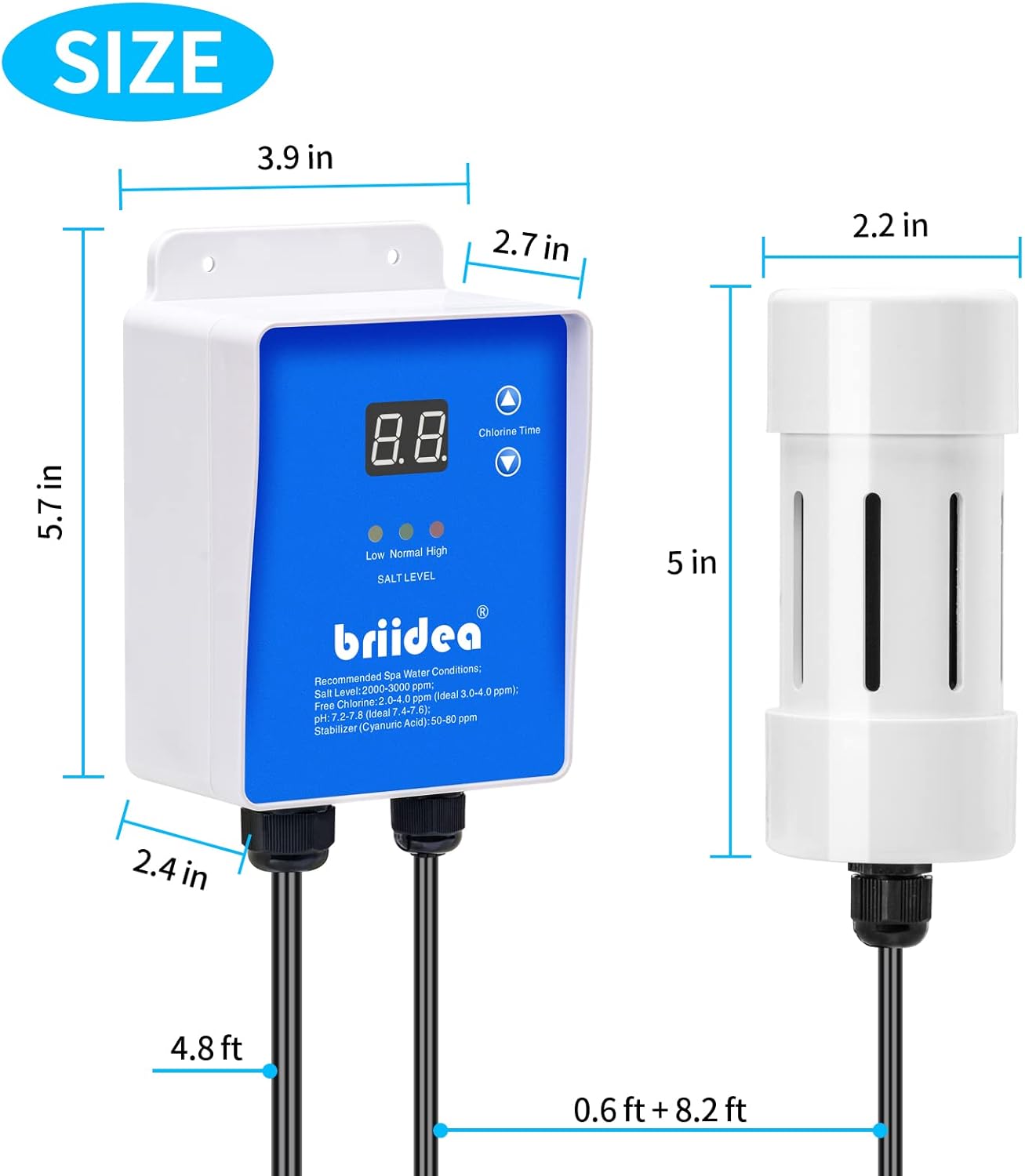 Salt Chlorine Generator, Briidea Chlorine Generator for Hot Tubs & Swim Spas, Up to 2000 Gallons, Chemical-Free