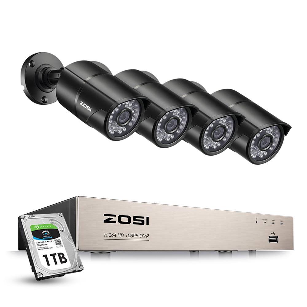 ZOSI 8-Channel 1080p 1TB Hard Drive DVR Security Camera System with 4 Wired Bullet Cameras