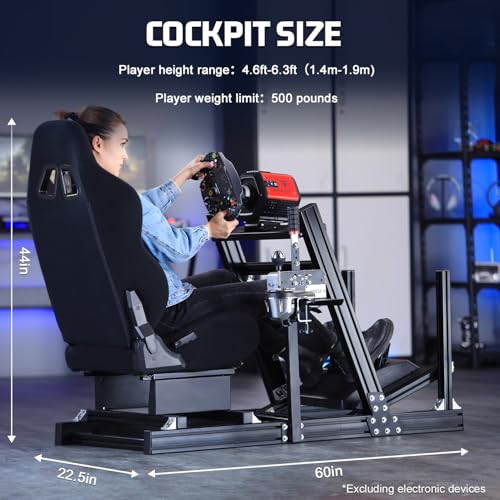 Marada Aluminum Profile Racing Simulator Cockpit with Seat, Unlimited Adjustment, Fit for Thrustmaster/Fanatec/Moza/Logitech G29 GPro,Sim Frame 8040, Not Include Steering Wheel,Pedals,Handbrake