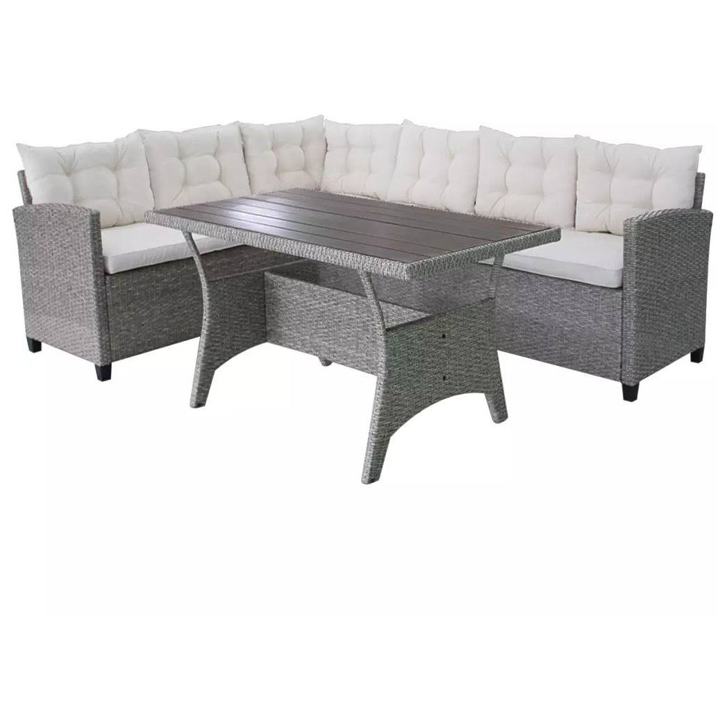 vidaXL Garden Corner Sofa Set 12 Piece Poly Rattan Wicker Gray Sunbed